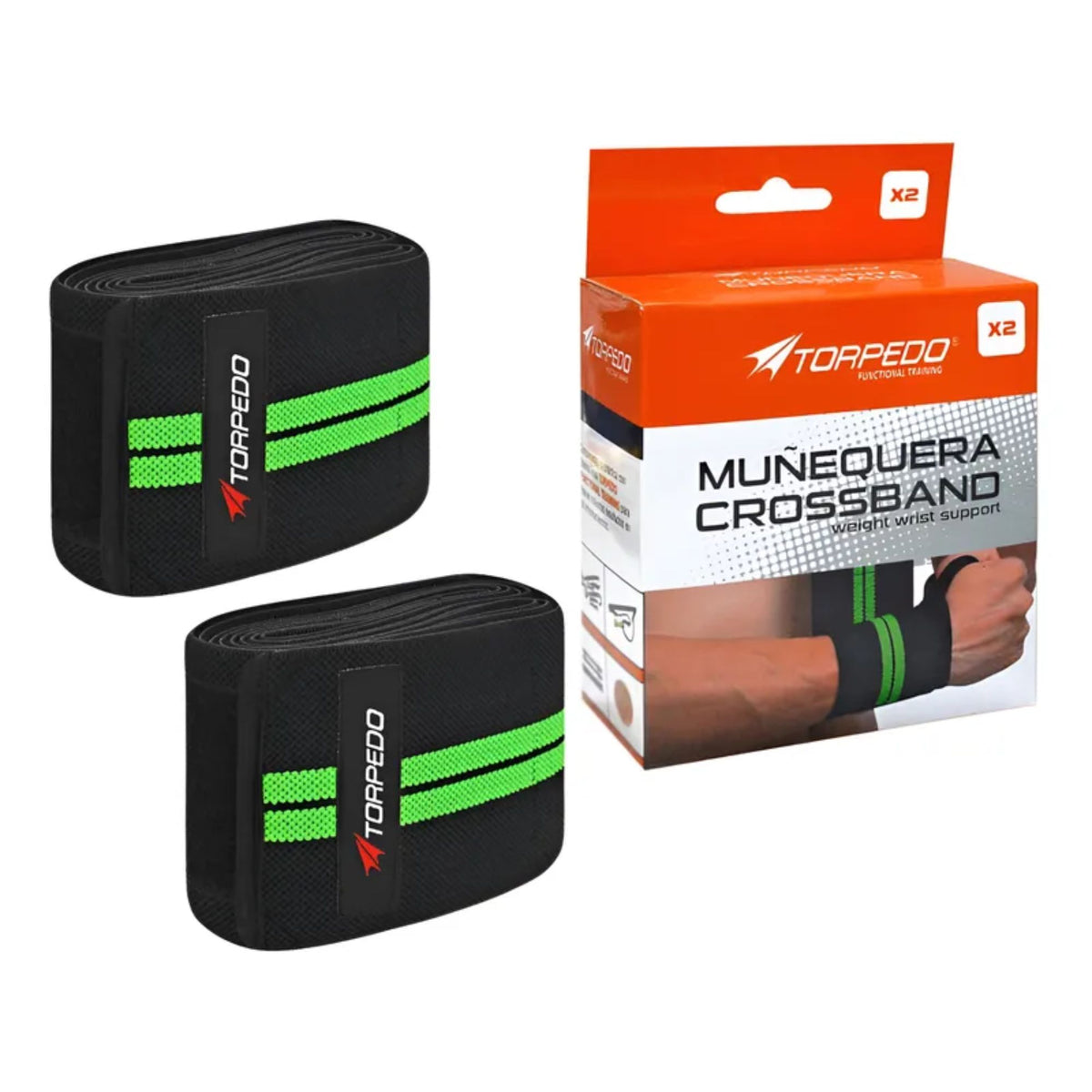 Muñequeras de Gimnasio Torpedo Crossband 50 × 8 cm (Par)