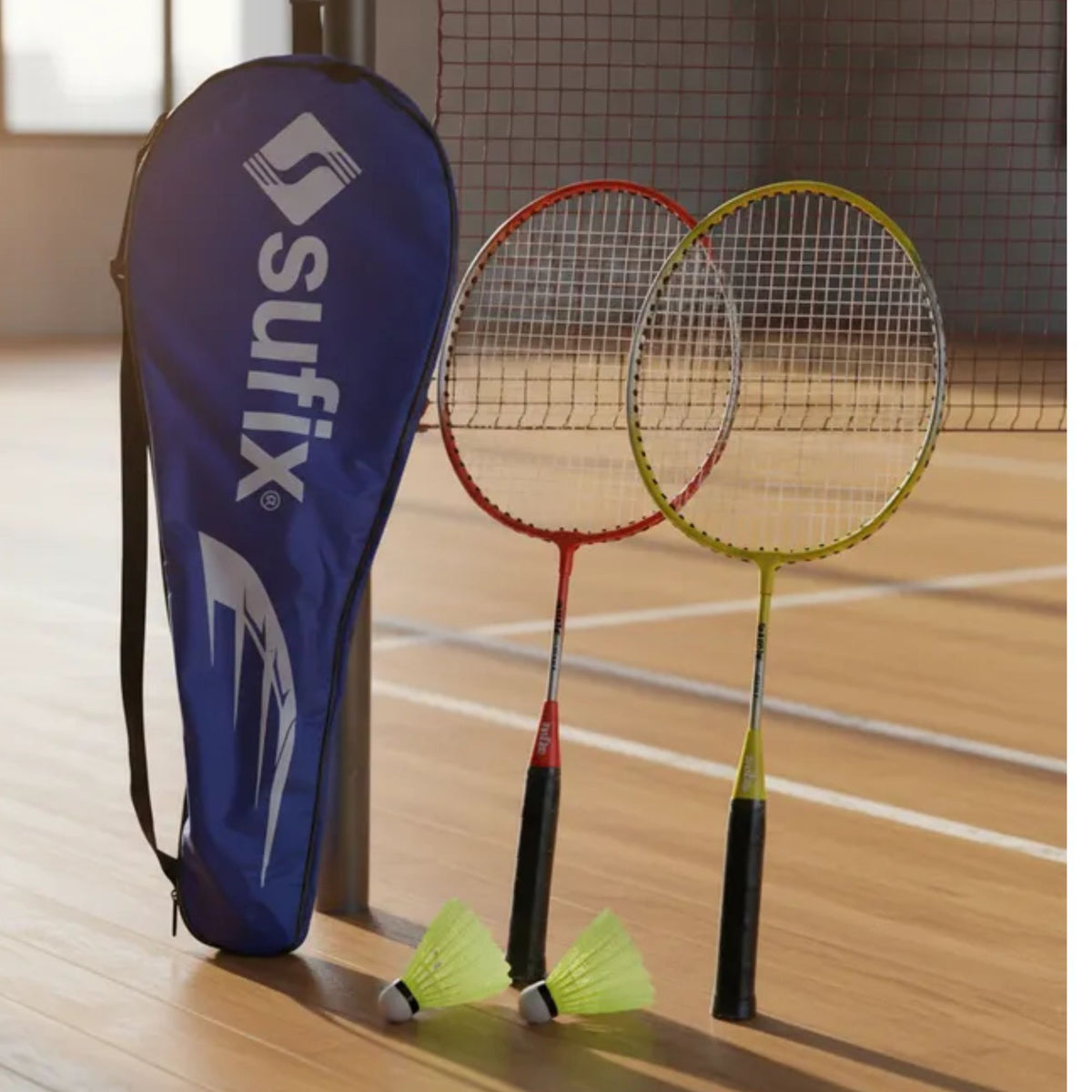 Set Bádminton Junior Sufix: 2 Raquetas + 2 Plumillas + Funda