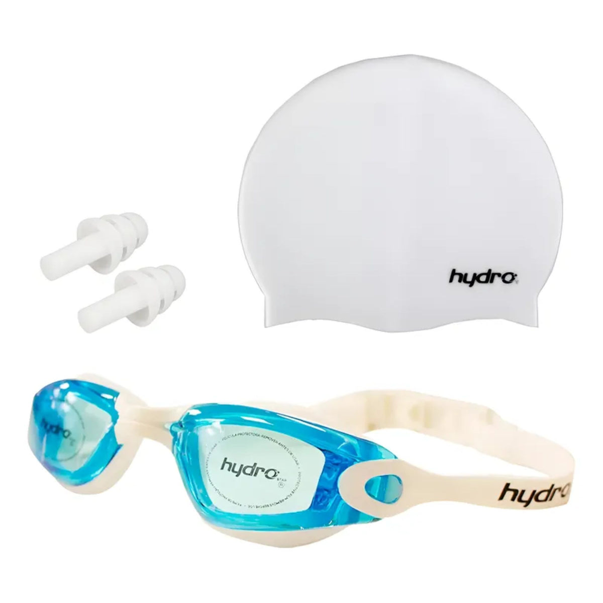 Set de Natación Niño Hydro: Gorra, Lentes y Tapones - Blanco